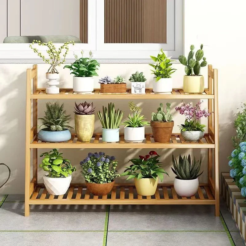 2026 3 Tier Bamboo Ladder Plant Stand Eco-Friendly Modern Garden Display Shelf Rack