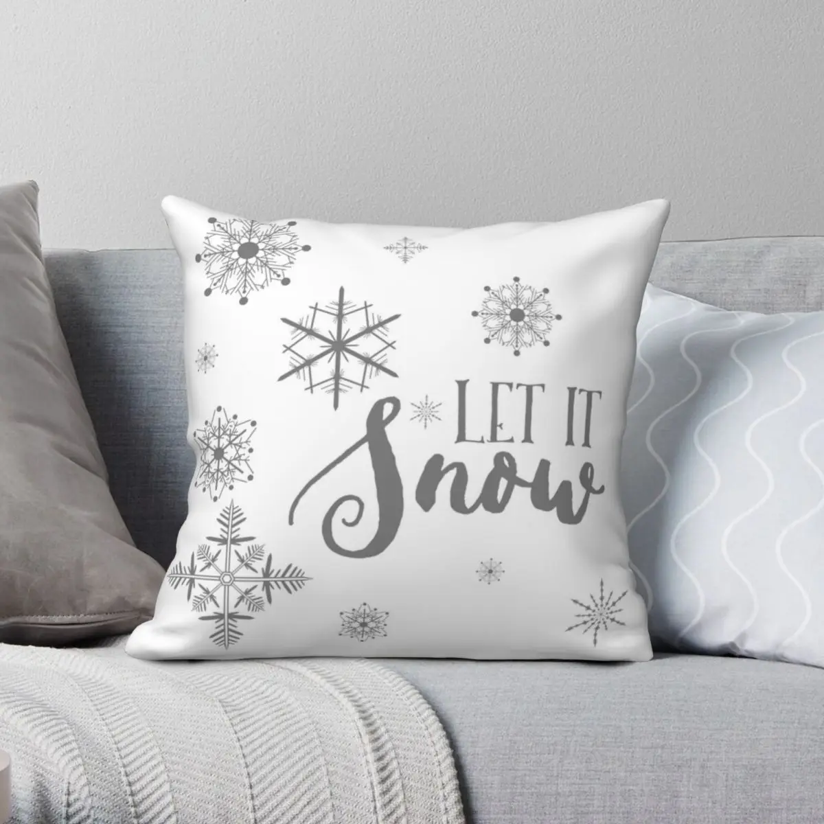 

Let It Snow Christmas Snowflakes Square Pillowcase Polyester Linen Velvet Pattern Zip Decor Throw Pillow Case Home Cushion Cover