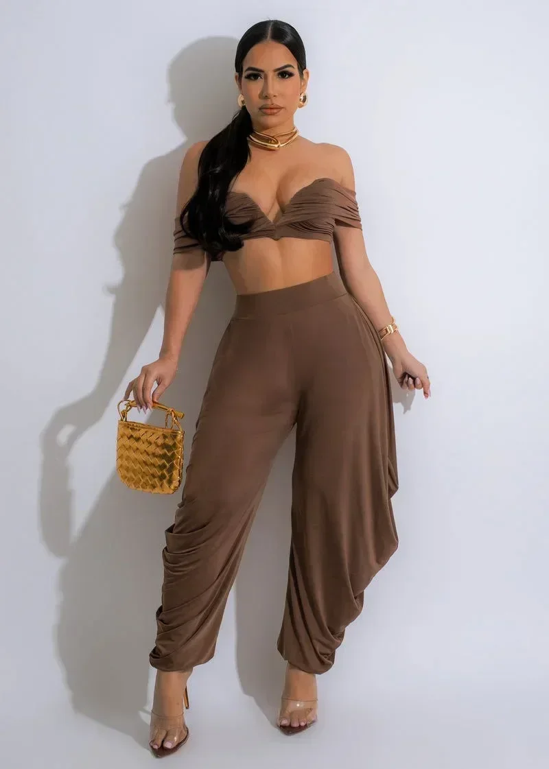 

GUWU сексуальный комплект из двух предметов для ночной вечеринки, женская одежда, укороченный топ с открытыми плечами и рюшами и брюки-карго, одинаковые комплекты Клубной одежды