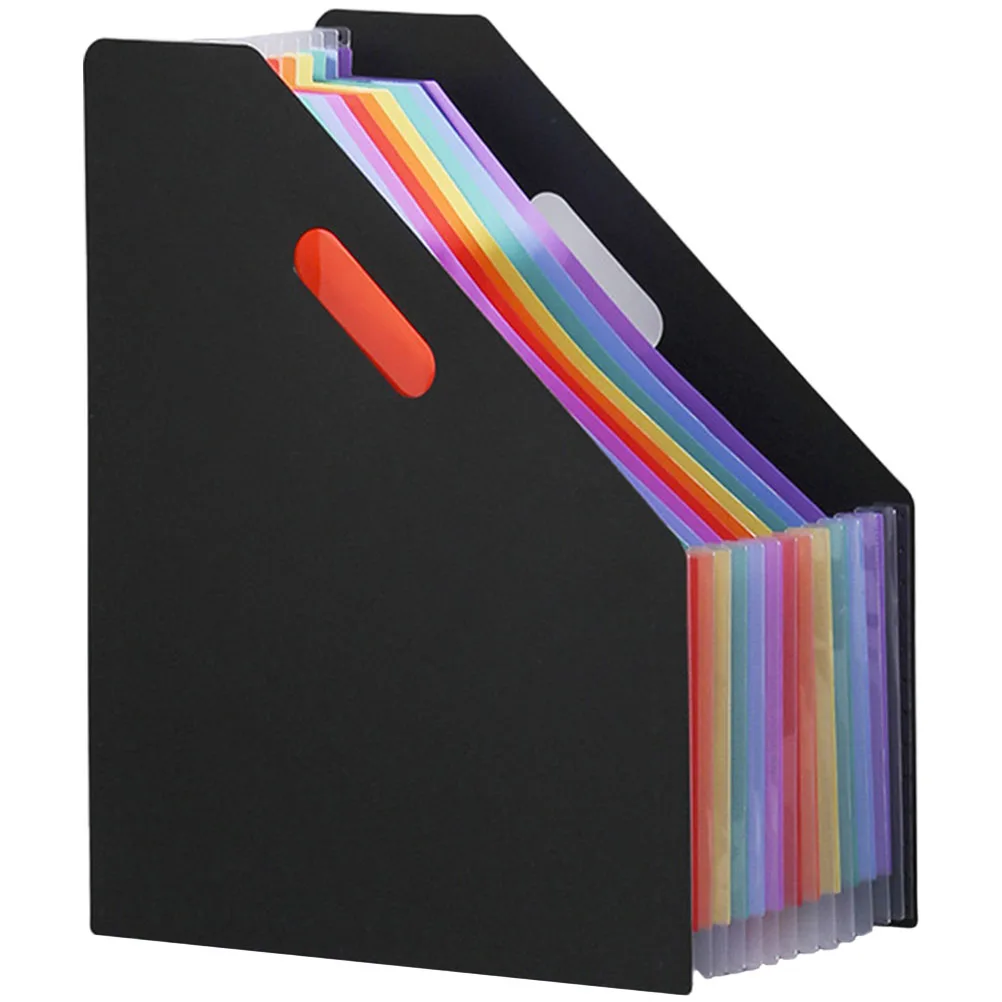 

Large Capacity A4 File Folder Plastic Portable Office Files Organizer Black External Standing Document Holder Expandable
