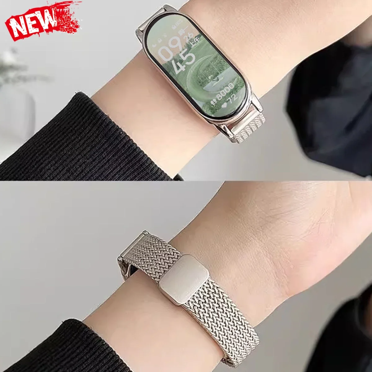 Edelstahl schlankes Damenarmband für Xiaomi Watch 10 9 8. Magnetisches Faltschnallenband für Miband 10 9 8 NFC Smartwatch-Armband