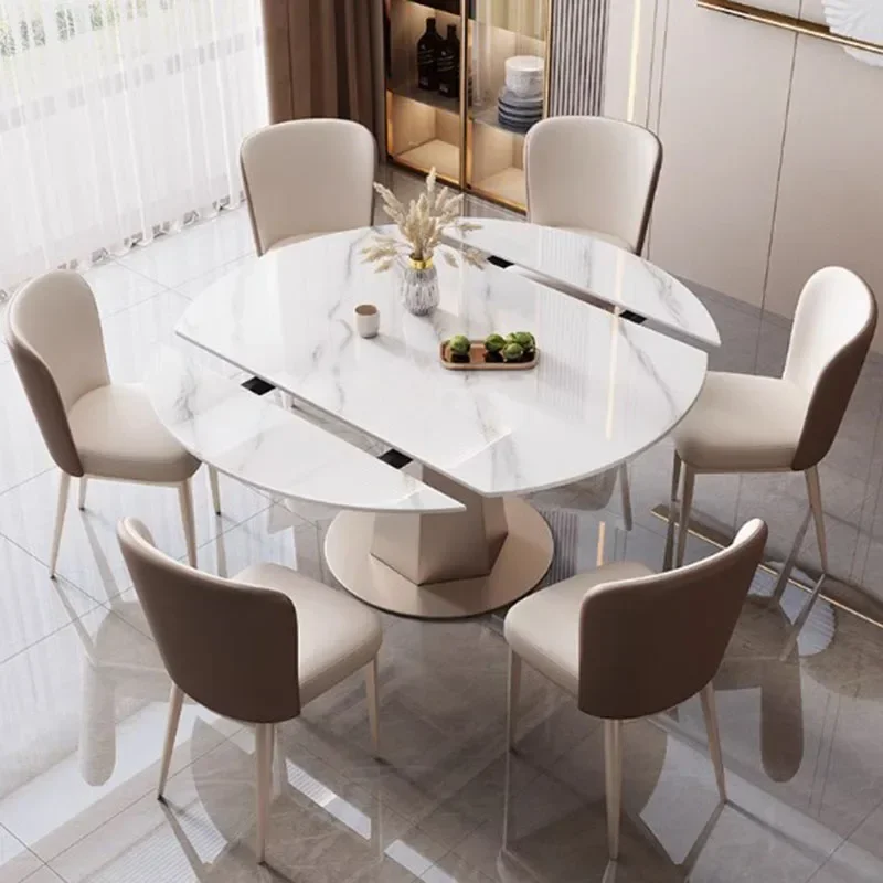 

Italian European Dining Table Marble Foldable Chairs Coffee Dining Table Round Extendable Oval Mesas De Jantar Home Furniture