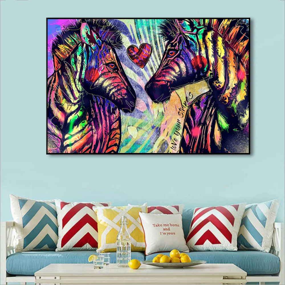 I Love Your Stripes Poster Abstract Graffiti Animal Wall Art Canvas Painting Print Color Zebra Picture Room Home Decor Cuadros