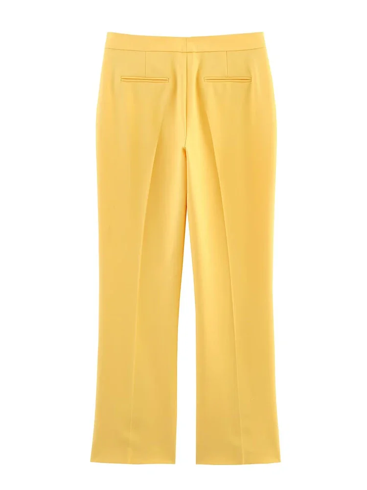 Nice New Women's Clothing European And American Style Yellow Front Slit High Waist Temperament Slim Flared Wide Leg Pants