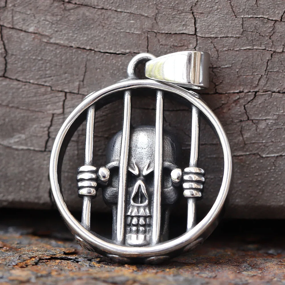 2025 Vintage Kreative 316L Edelstahl Käfig Schädel Anhänger Halskette Punk Hip Hop Hohe Qualität Mode Männlichen Schmuck Geschenke