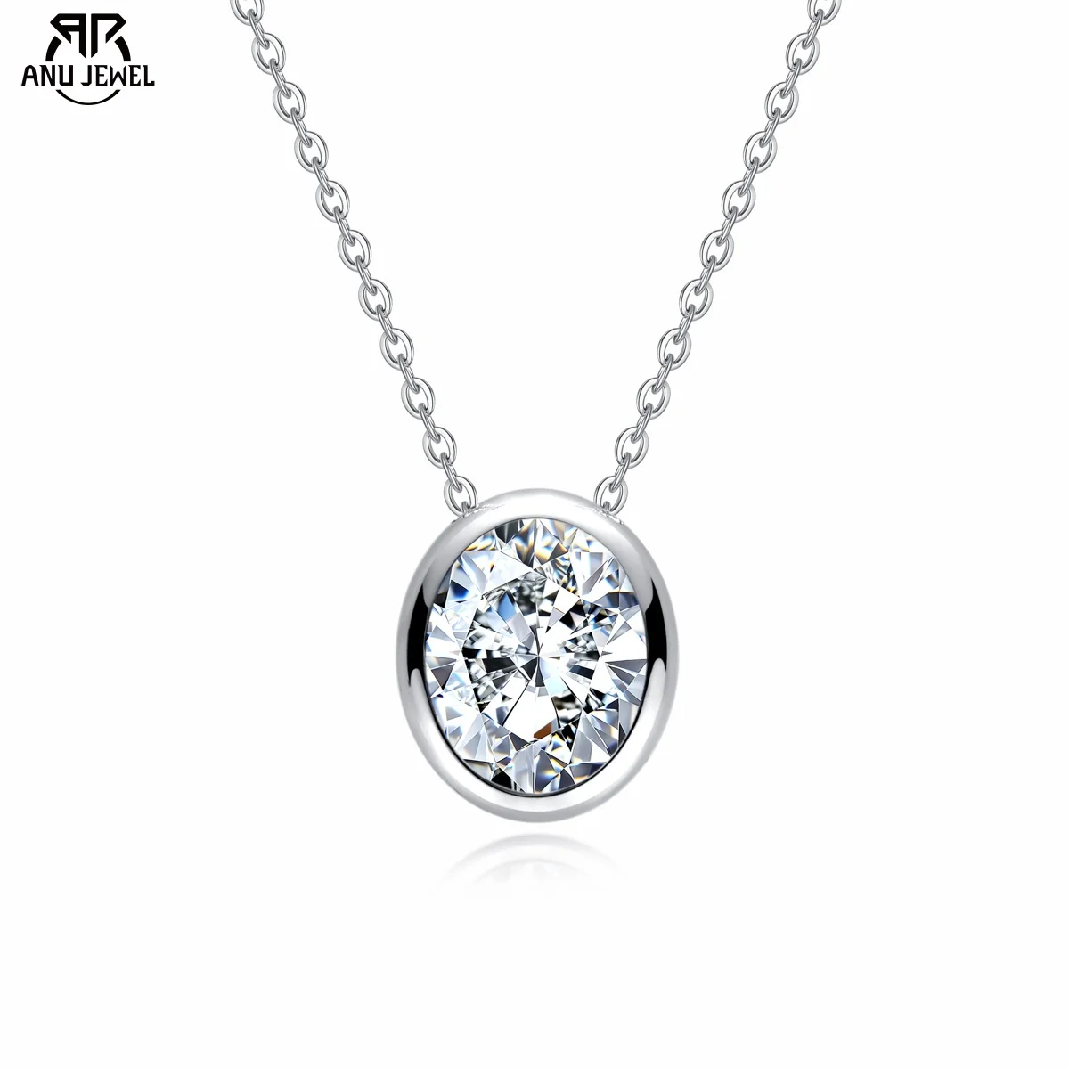 

SüdJewel 0,5 карата/1 карат/2 карата/3 карата D Цвет Овальной огранки Муассанит Безель Ожерелье из стерлингового серебра 925 пробы День святого Валентина для женщин