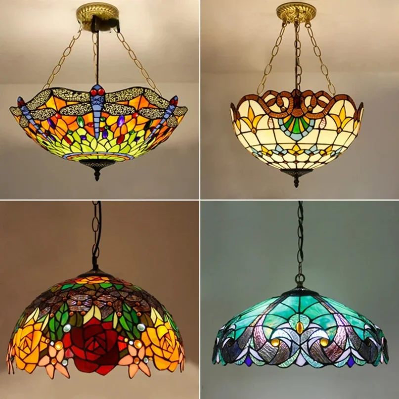 

Mediterranean Tiffany Stained Glass Pendant Lights Vintage Hanging Lamp for Dining Room Kitchen Light Fixtures Home Art Decor