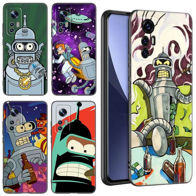 Cartoon Futurama Bender Black Silicone Phone Case For Xiaomi Mi 9 SE 8 10T 11 12 13 Lite 9T 11T 12S 12T 13T 14 Pro 5G NE 11i 12X