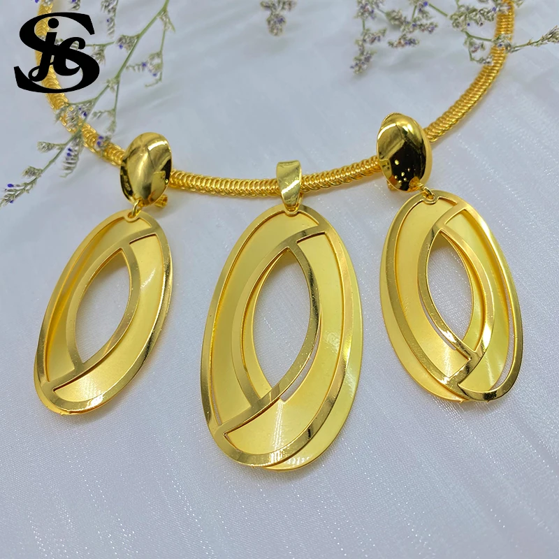 Dubai New Design Fashion Jewelry Sets Round Shaped Gold Plated Necklace Earrings For Women Anniversary Gift Daily Wear