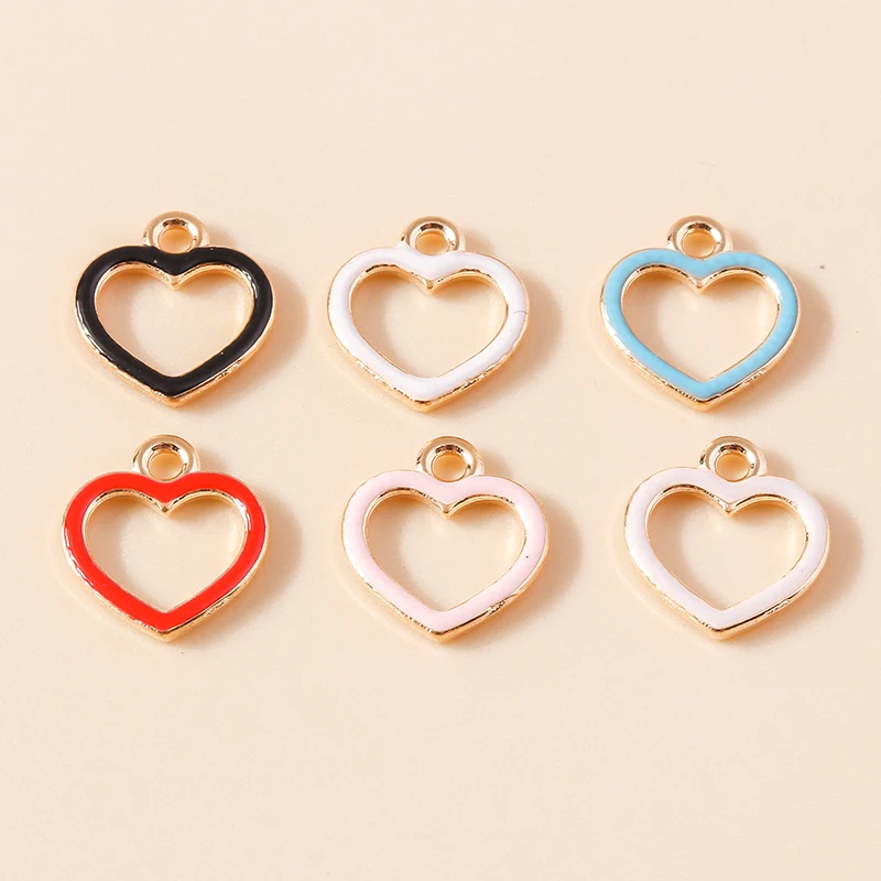 

20pcs 12x14mm Cute Enamel Hollow Love Heart Charms Pendants forJewelry Making Earrings Necklaces Bracelets DIY Craft Accessories