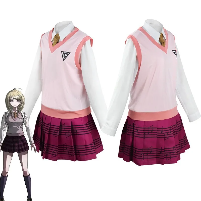 Anime Dangaronpa Kaede Akamatsu Cosplay Costume School Uniform Pink Vest Shirt Skirt Full Set Girl Outfits Carnival Party Dress