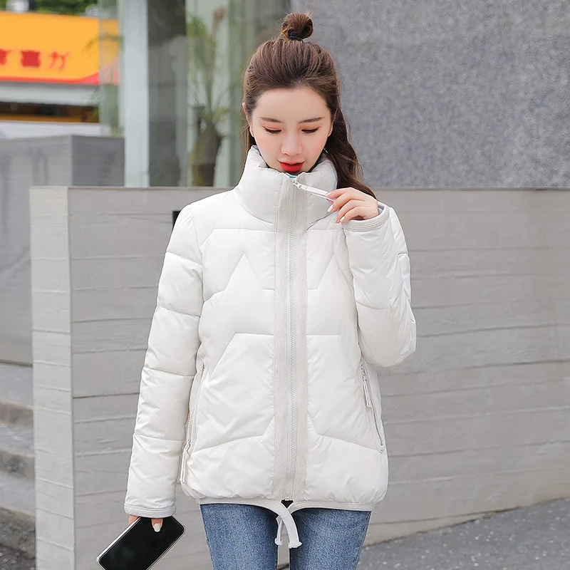 Women Warm Puffer Coats Zipper Short Parkas Outwear 2023 Stand Collar Winter Parkas Thick Cotton Padded Jackets for Female Ins