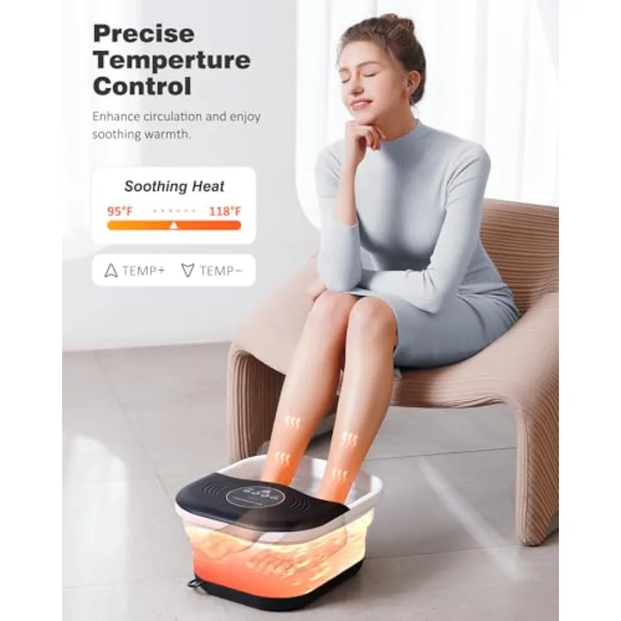 حمام سبا محمول قابل للطي للقدم مع تدليك فقاعات الحرارة العلاج بالضوء الأحمر التحكم في درجة الحرارة 8 بكرات شياتسو حجر الخفاف