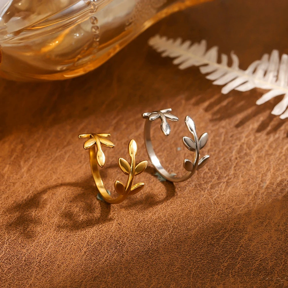 925 Sterling Silver Gold Leaf Wedding Open Ring For Women Fashion Jewelry Unique Retro Engagement Accessories
