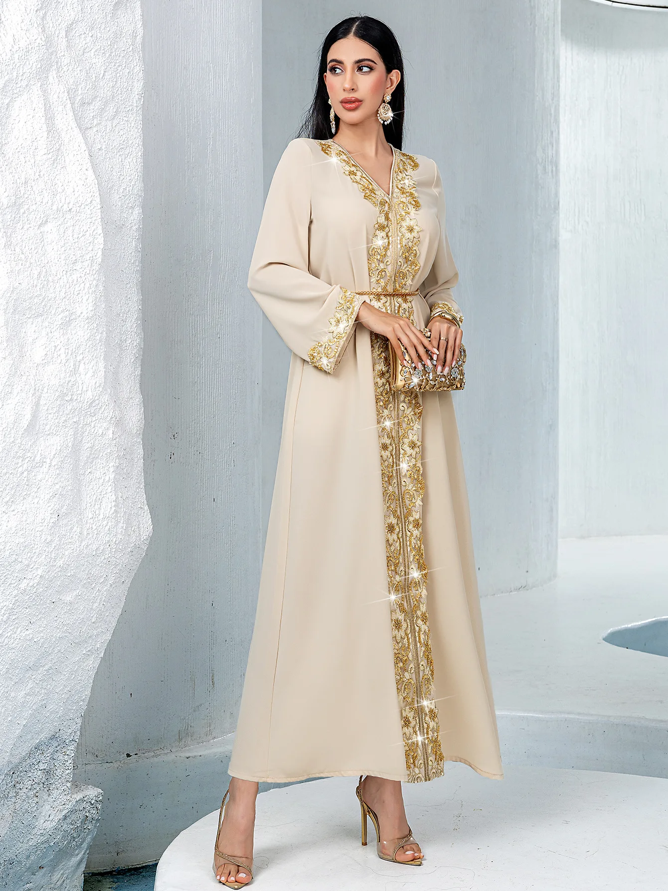 Moda Eid Mubarak Dubai Abayas Kobiety Muzułmańskie Długie Rękawy Maxi Sukienka Ramadan Jalabiya Kaftan Caftan Wieczór Marocain Femme Suknia