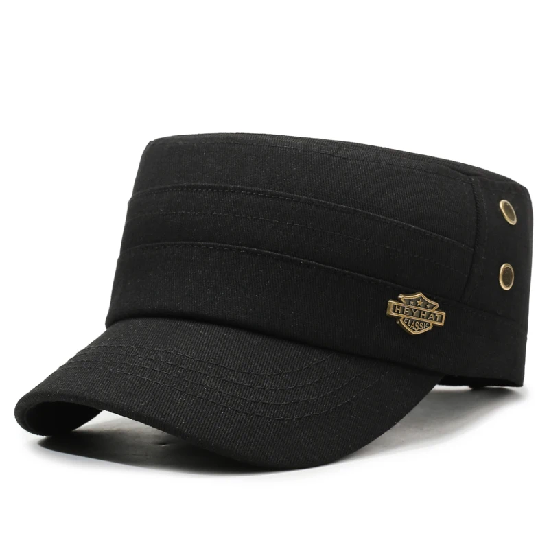 Einfarbiger, lässiger, minimalistischer, vielseitiger Flat-Top-Hut zum Sonnenschutz bei Outdoor-Aktivitäten im Frühling und Herbst – Detail 1