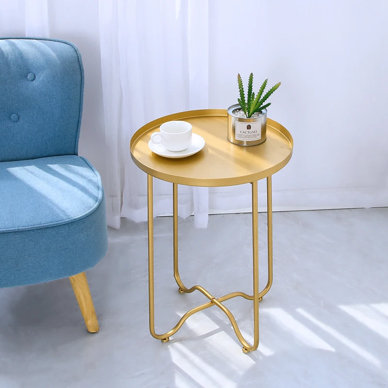 Nordic Iron Art Small Coffee Table Foldable Luxury Gold Color Simple Sofa Side Table Living Room Balcony Garden Round Tables