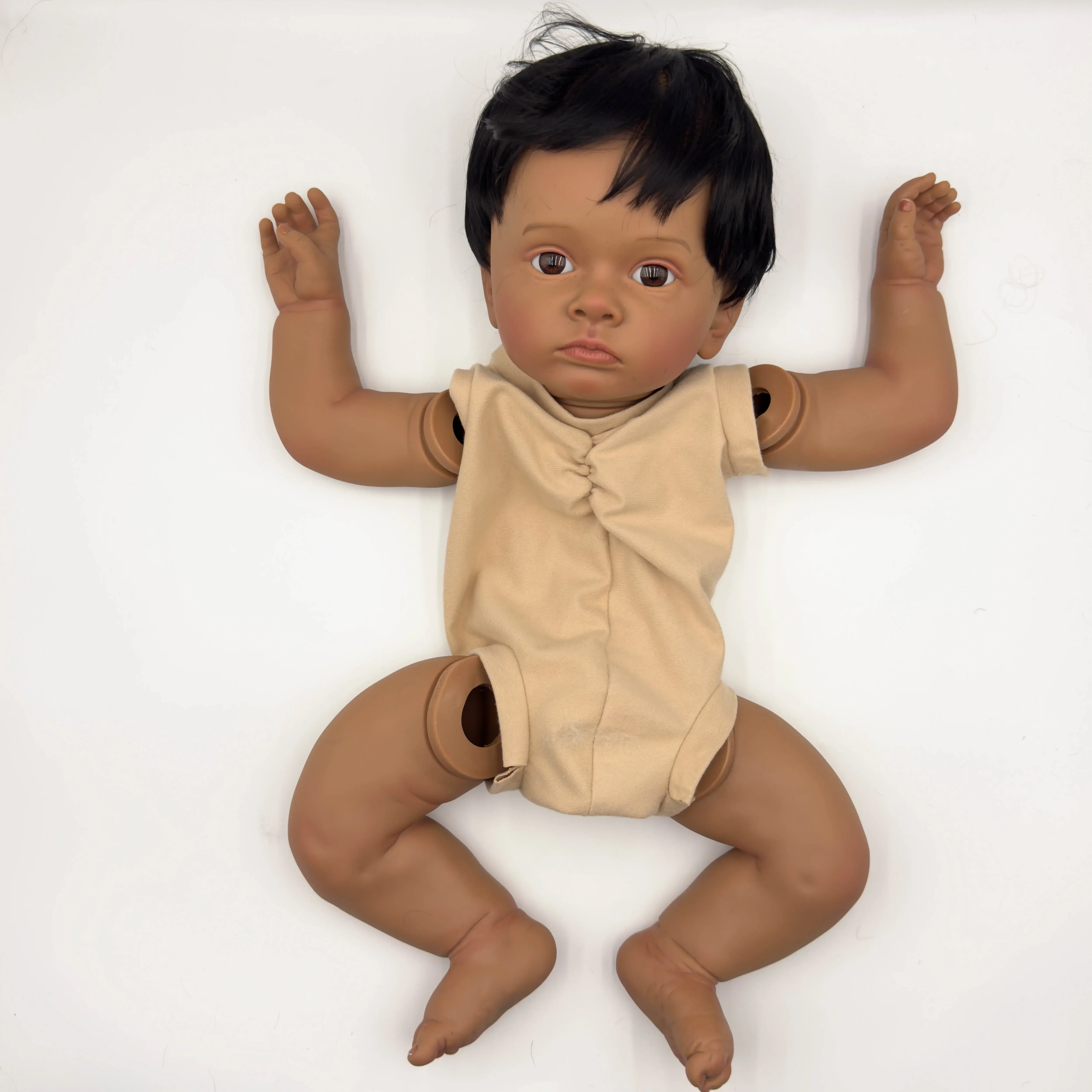 NPK 24inch Tutti Dark Brown Skin Lifelike Unfinished Reborn Doll Kit Painted DIY Toy Doll Parts with Curly Black Hair