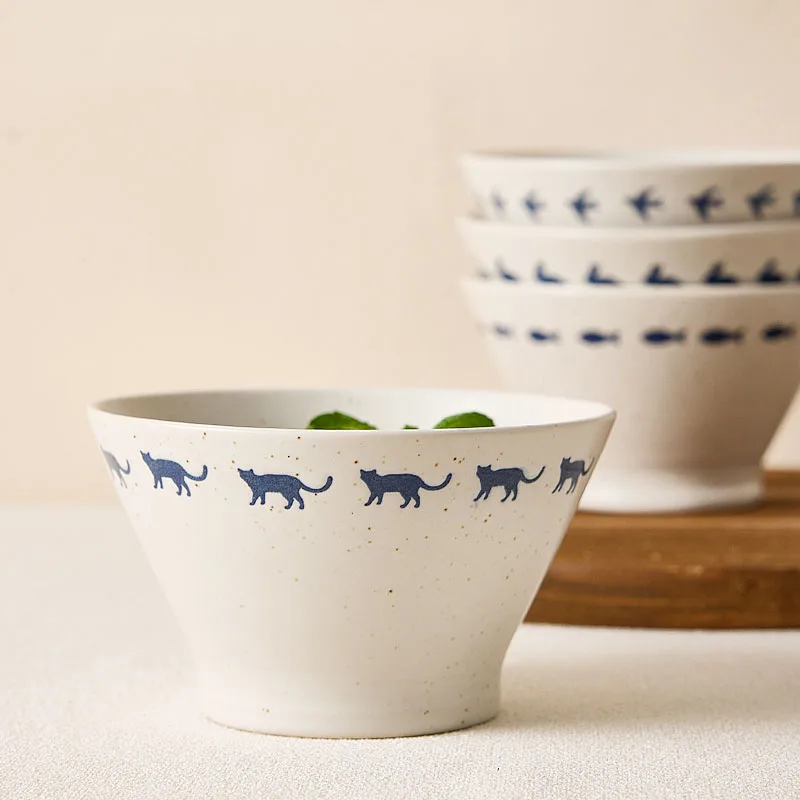 Simple Animal Pattern 5inches Rice Bowl Splash Ink Round Ceramic Bowls Household Casual Fruit  Salad Yogurt Serving Tableware