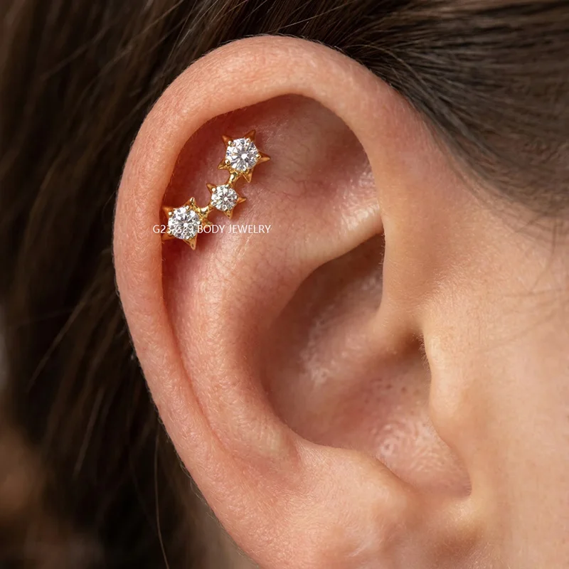 Titanium Ear Studs Piercing Half Sun and Star Lip Stud Earrings