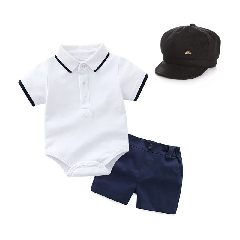 Summer Baby Boys Romper With Hat Clothes Infant Outfits Sets Summer Short Sleeve Polo Shirt With Shorts Children’S Clothing