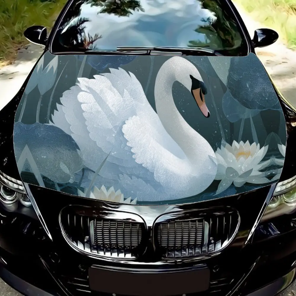 

Виниловая пленка для автомобиля Fresh Lotus Pond Swan, водонепроницаемая наклейка на капот автомобиля из ПВХ, самоклеящиеся устойчивые к царапинам наклейки для крышки двигателя