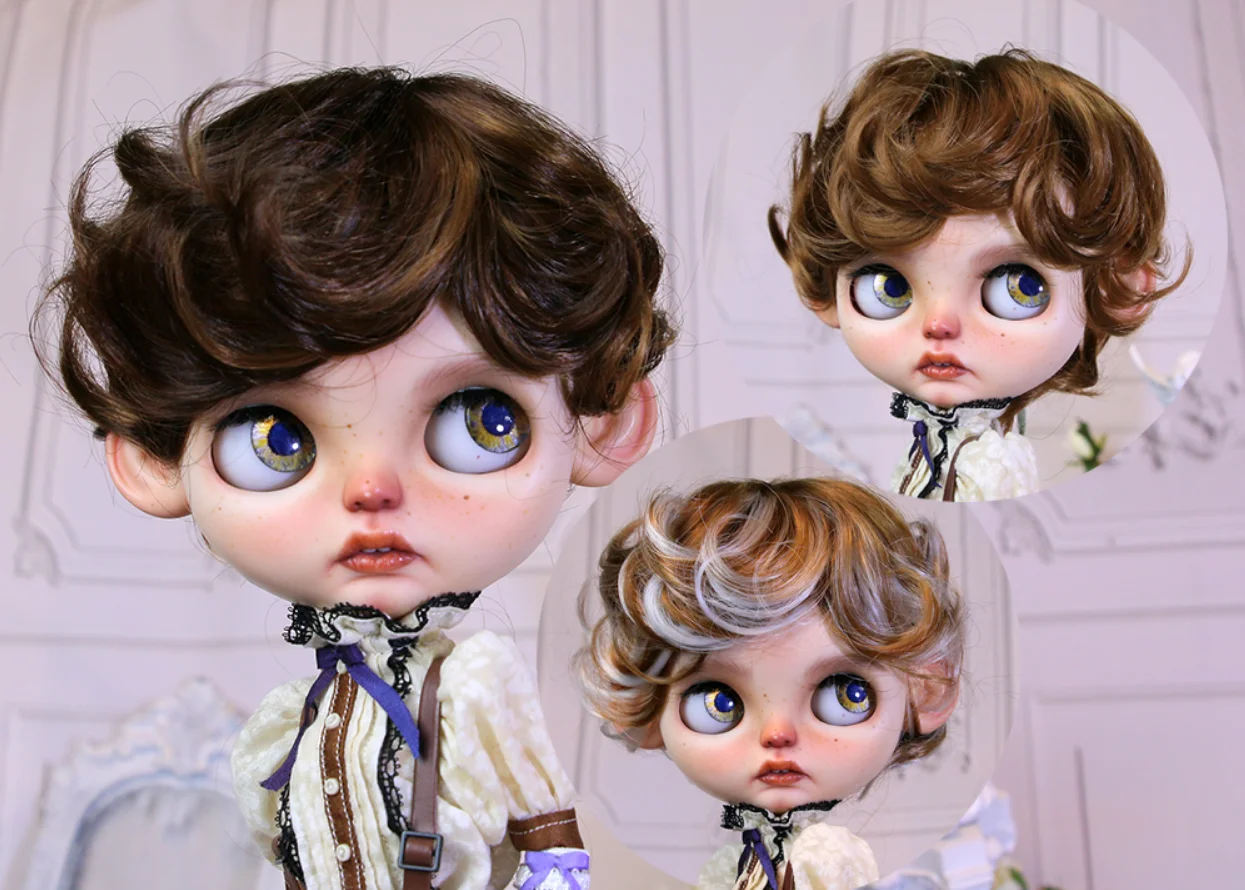 Blythes doll wig fits in 1/6 size fashion new versatile ultra soft milk silk angel roll for men dark brown pick light brown pick