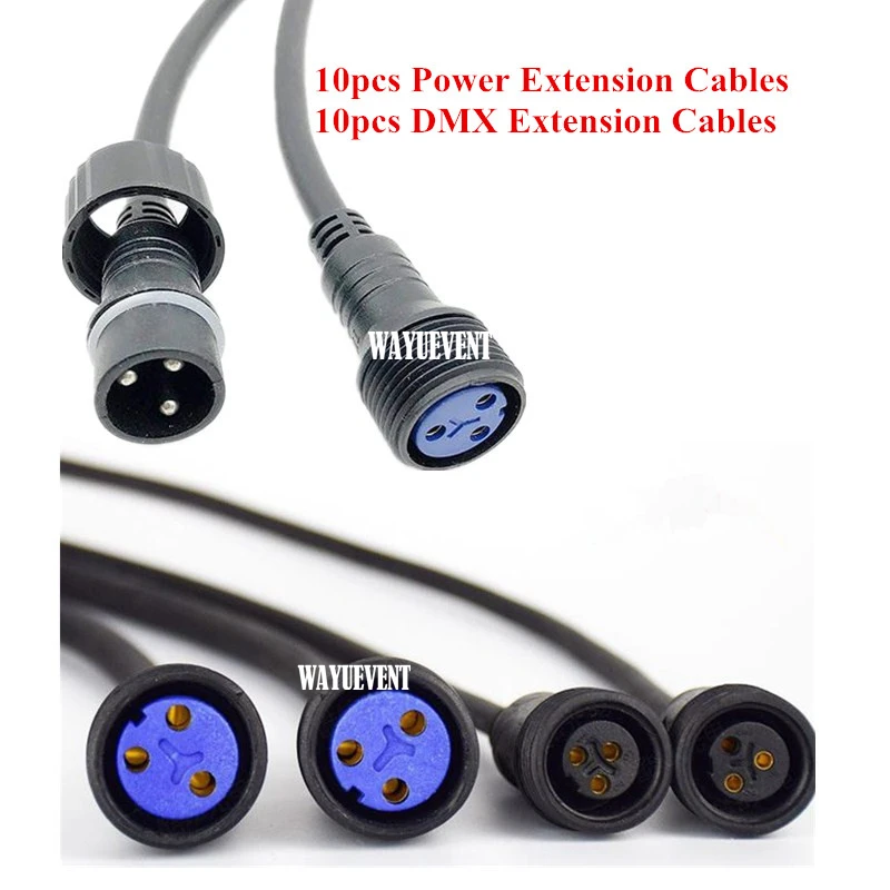 Cable de alimentación XLR DMX512 IP65 para exteriores, 10 piezas, impermeable, par LED, arandela de pared, extensión manual, alimentación y cable dmx