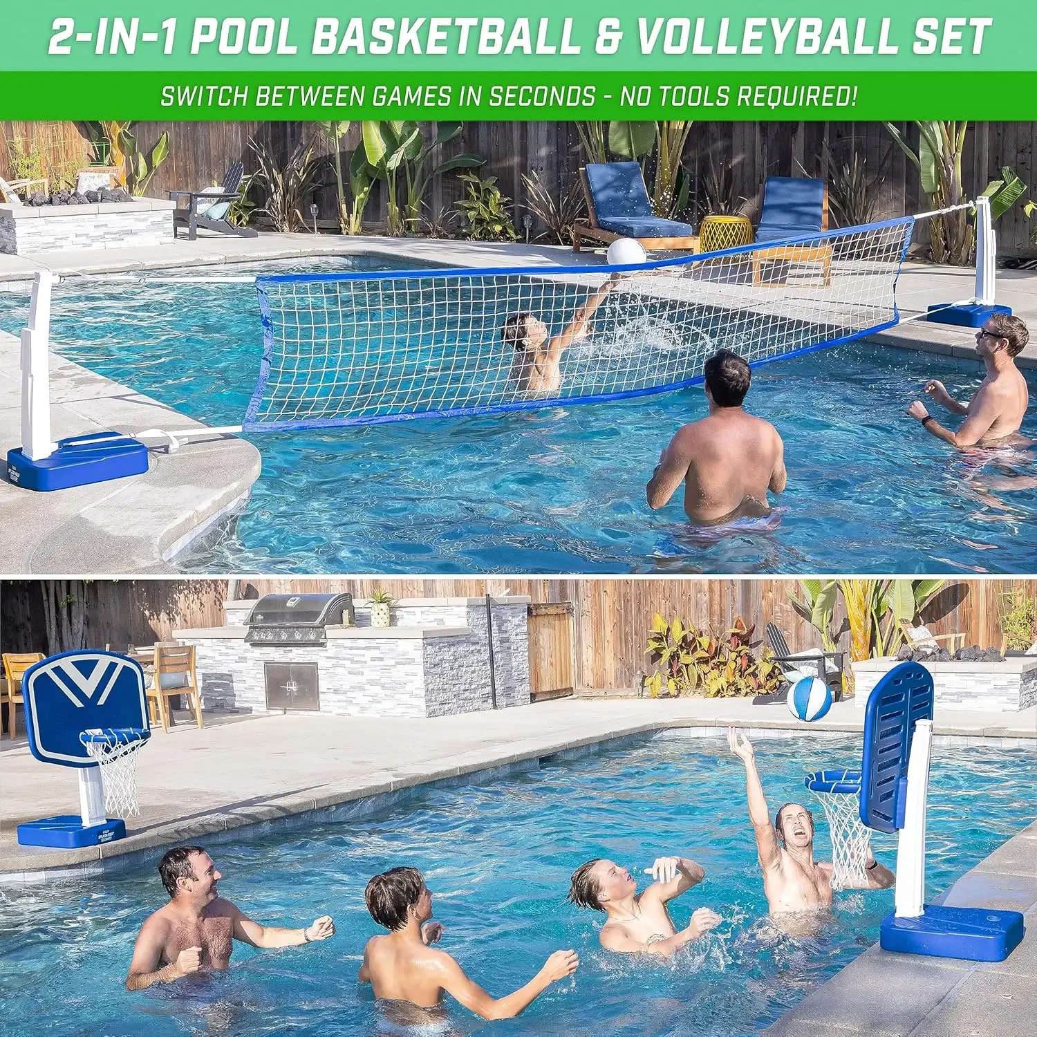 Splash Hoop 2-in-1 Full Court Pool Basketball & Volleyball Game Set