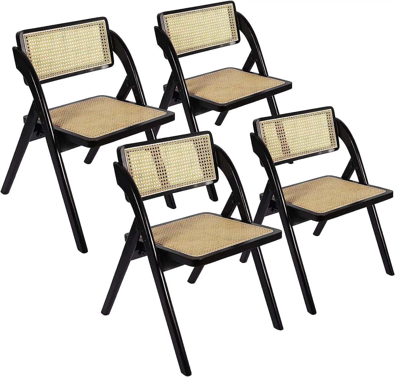 

Folding Dining Chairs Set Of 4, Wooden Foldable Dining Chairs, Modern Mid Rattan Dining Room Chairs For Kitchen, Living Room,