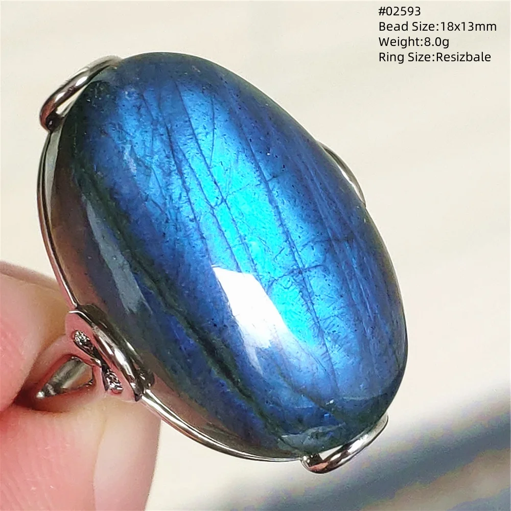 Natural Blue Light Labradorite Adjustable Ring Big Size Colorful Purple Labradorite Resizable Flash Beads Jewelry AAAAAA