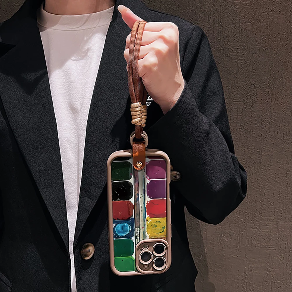 Kreative Kunst-Paletten-Silikon-Handyhülle für iPhone 17 16 17 Pro 15 14 13 12 11 Pro Max 16E 7 8 Plus XR XS mit Lanyard-Abdeckung – Detail 5