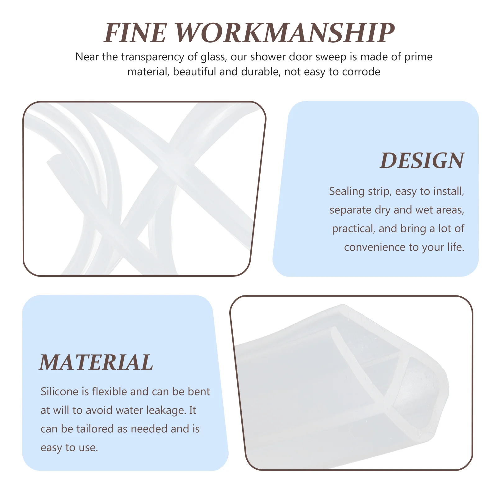 Silicone Rubber Seal Strip For Glass Door Waterproof Shower Door Sweep Frameless Bathroom Water Barrier Home Supplies