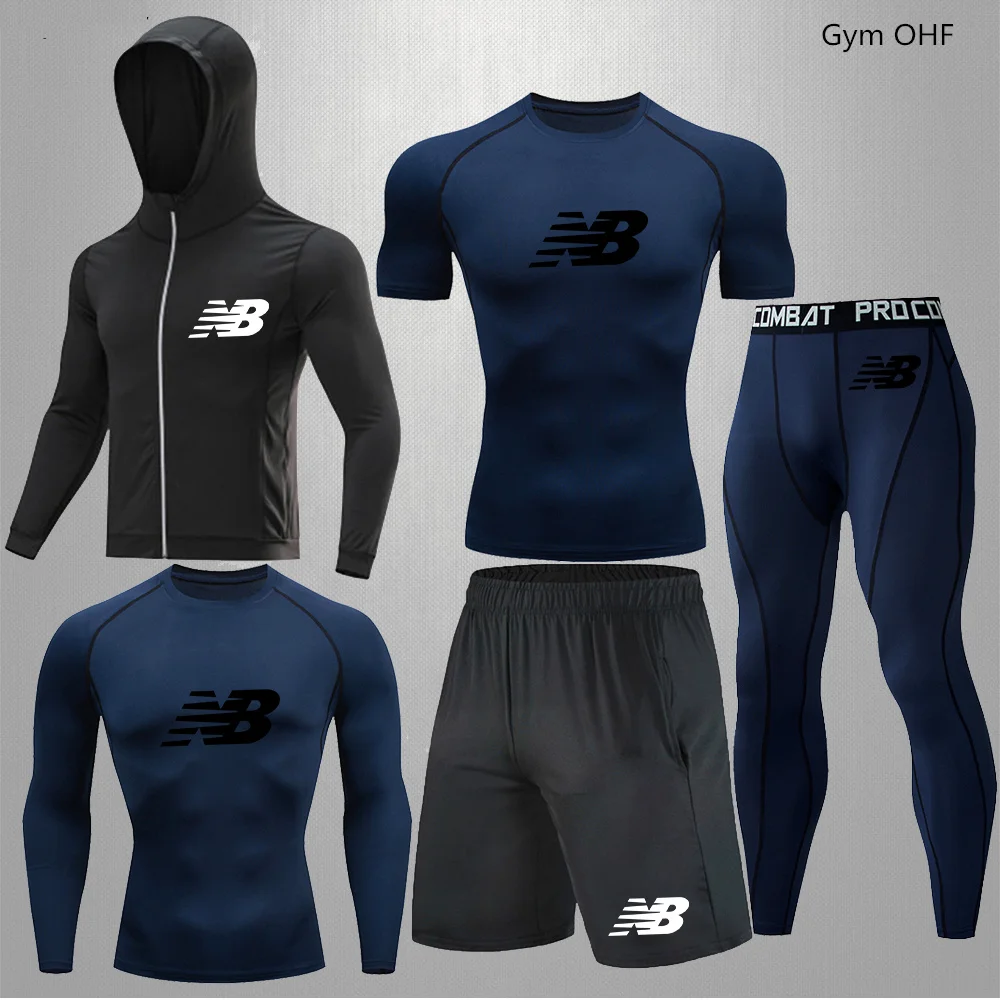 Sports Suits Men's Fitness Second Skin Compression Shirts Sets Gym Leggings Workout Running Set Rashgard MMA Jujitsu