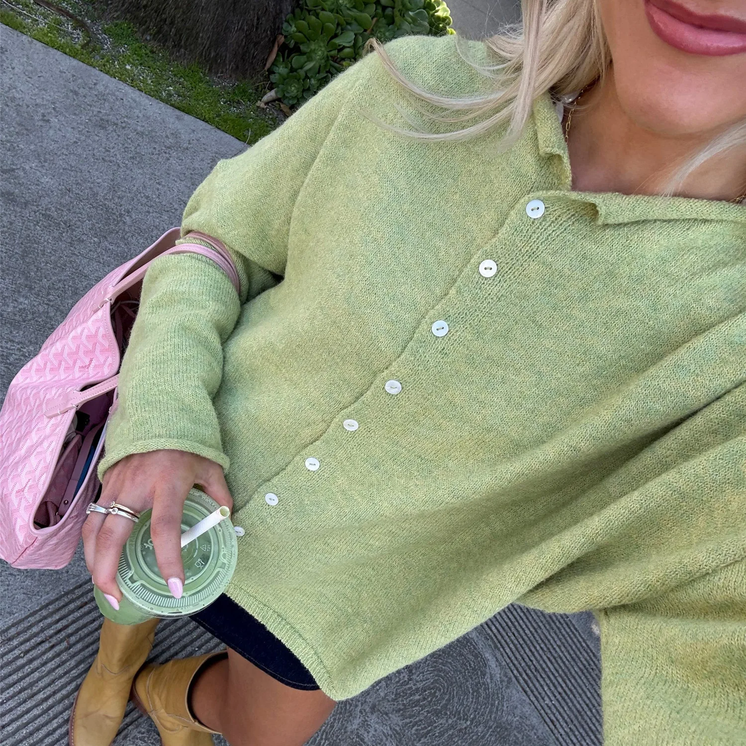 

Knit Cardigan for Women Fashionable Versatile Solid Color Long Sleeve Loose Button Down Sweater Y2K Winter Fall Streetwear