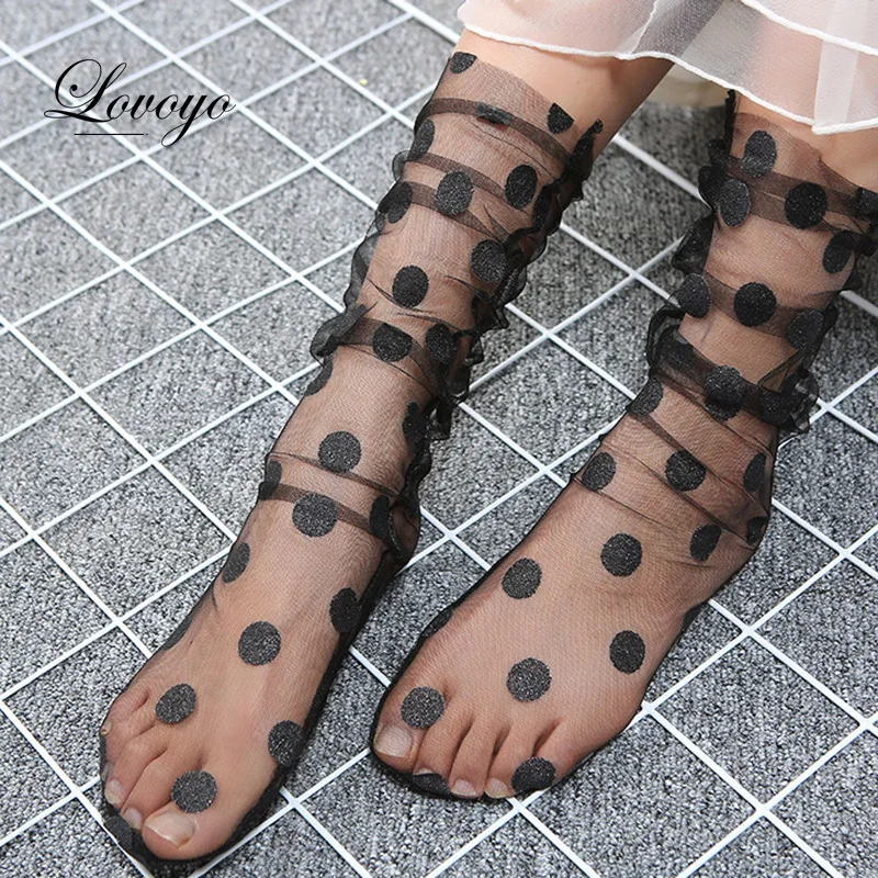 Sexy Polka Dot Tulle Socks Women Fishnet Transparent Long Socks Thin Funny Socks Femme Streetwear Calcetines Mujer Dress