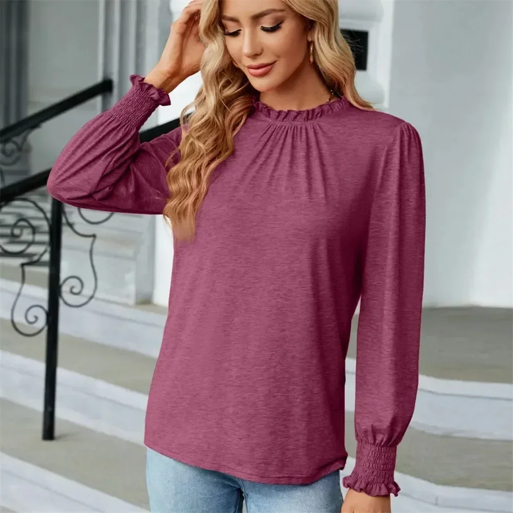 Women's Shirts and Blouses for Women Elegant Tops Long Sleeve Shirring Korean Popular Clothes Pink Blouse Trend 2024 Clothing