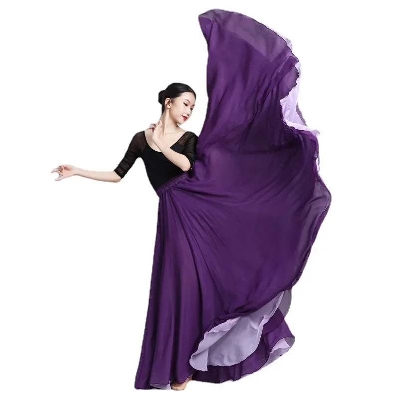 

Flamenco Chiffon Dance Skirt for Women 720 Degrees Solid Color Long Skirts Dancer Practice Wear Chinese Style Skirt with Big Hem