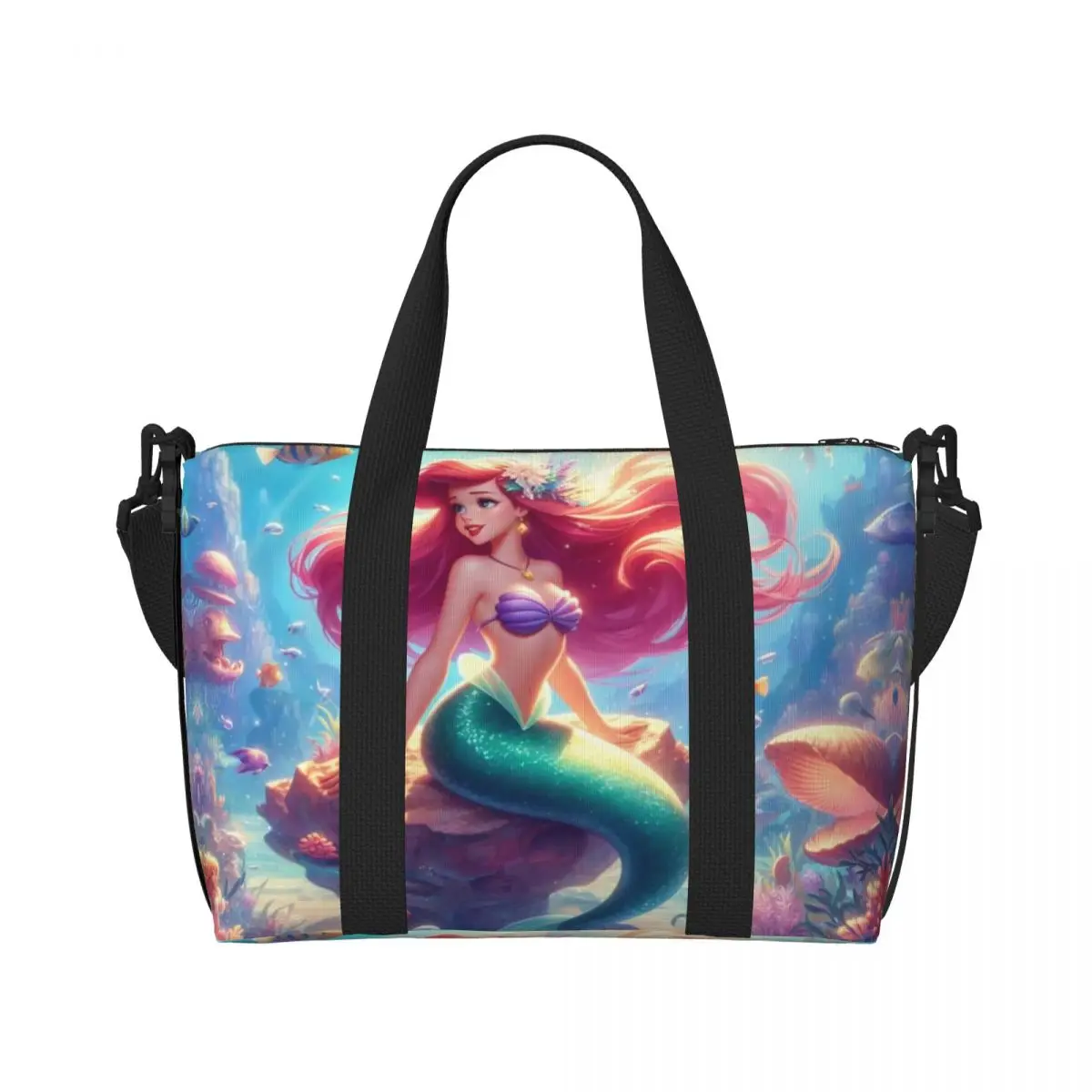 Custom Ariel Princess Groceries Tote Shopping Bag Women Large Capacity The Little Mermaid Gym Beach Travel Bags