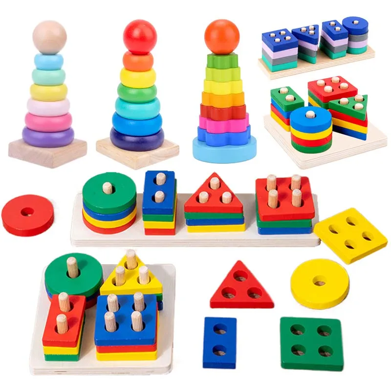 Children Wooden Montessori Developmental Toys Shape Pairing Baby Early Education Toy Building Blocks Rainbow Tower Kid Gift TMZ