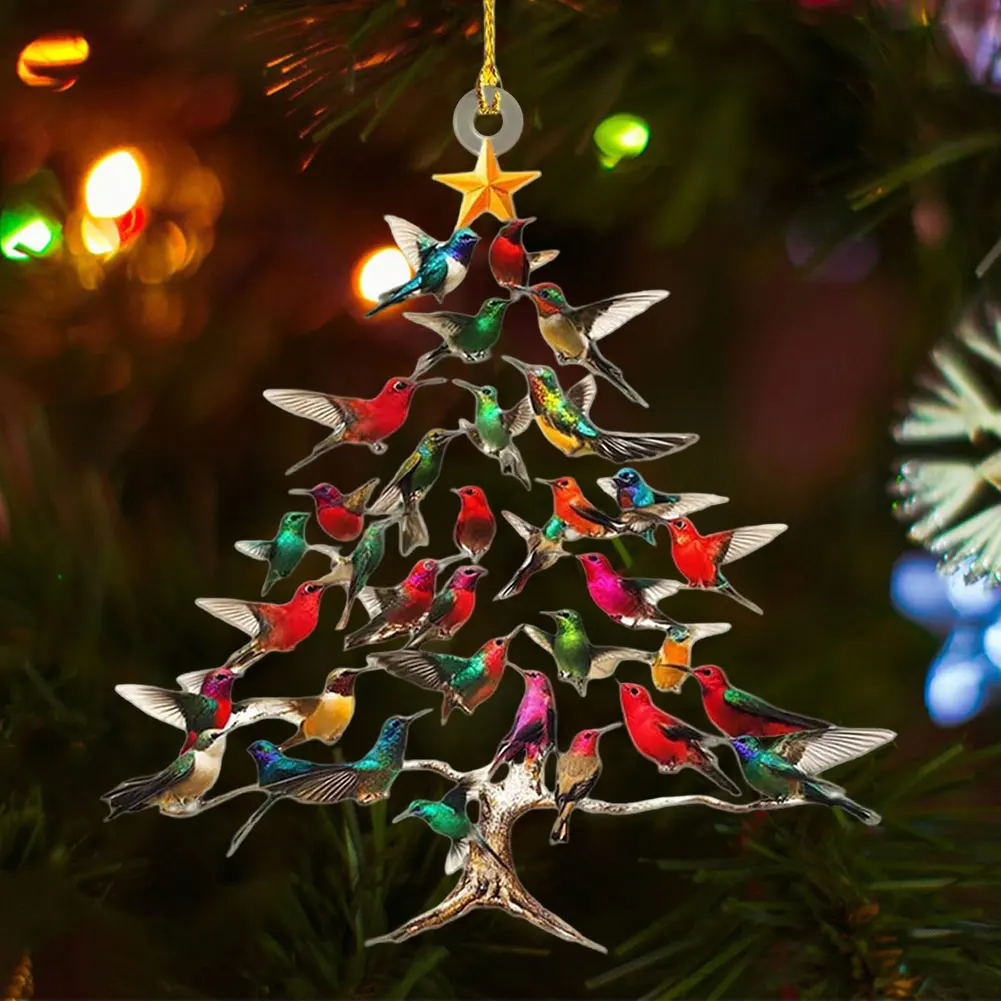 for Colorful Hummingbirds Tree Decor Birds Christmas Tree Hanging Pendant for Yard Courtyard Door Outdoor Windows Decoration