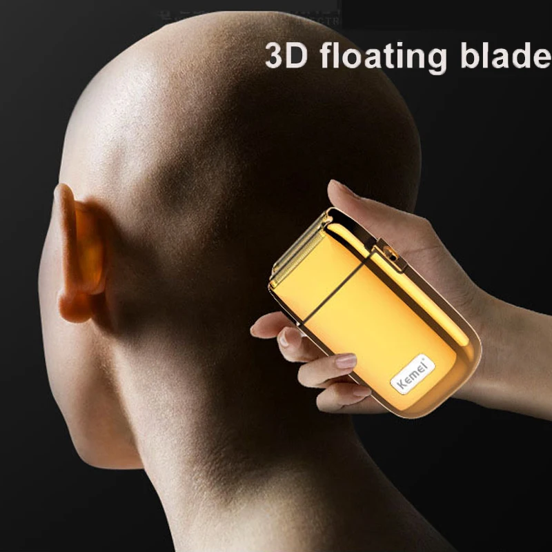 Kemei Pro Barberology Metal Double Foil Shaver Titanium Super Close Razor Cordless Zero Retractable Trimmer for Finishing Gold