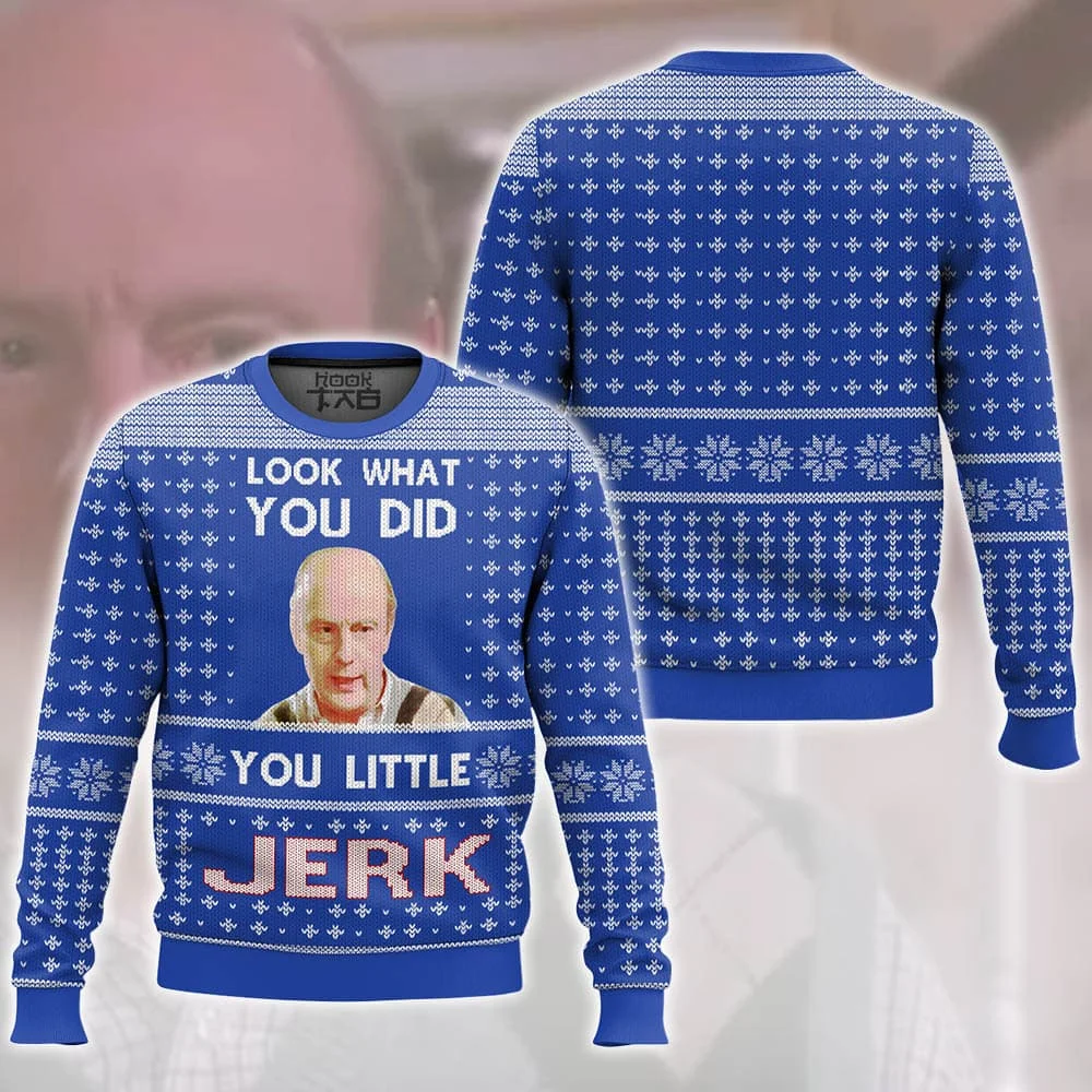 

Home Alone You Little Jerk Meme Christmas Ugly Sweater Funny Xmas Party Pullover Winter Warm Cozy Holiday Christmas Gift for Dad