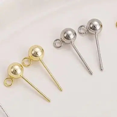 

925 Sterling Silver Open Loop Bean Stud Earrings 14K Gold-Plated 18K Real Gold DIY Bead Stud Earrings Material