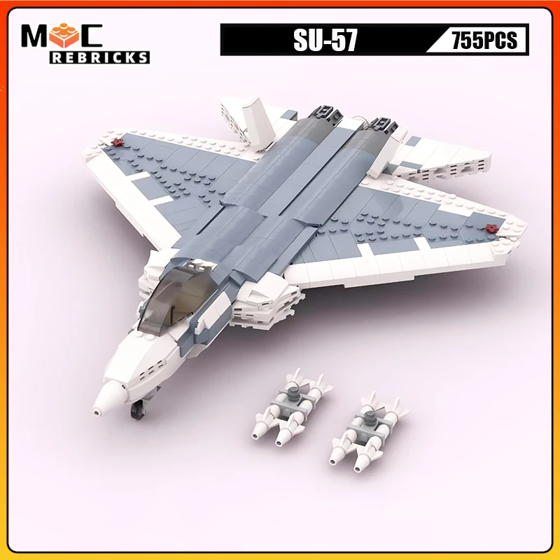 Air Mulit-purpose Battle Aircraft SU-57 Stealth Fighter Technology Military Weapon MOC Building Blocks Toys Sets Kid's Xmas Gift