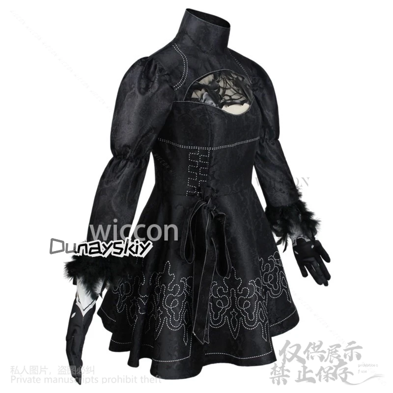 Nier Automata Anime Gioco Yorha 2B Cosplay Goth Costume Lolita Abito nero Parrucca per ragazze Halloween Festa di Natale Cos Personalizzato