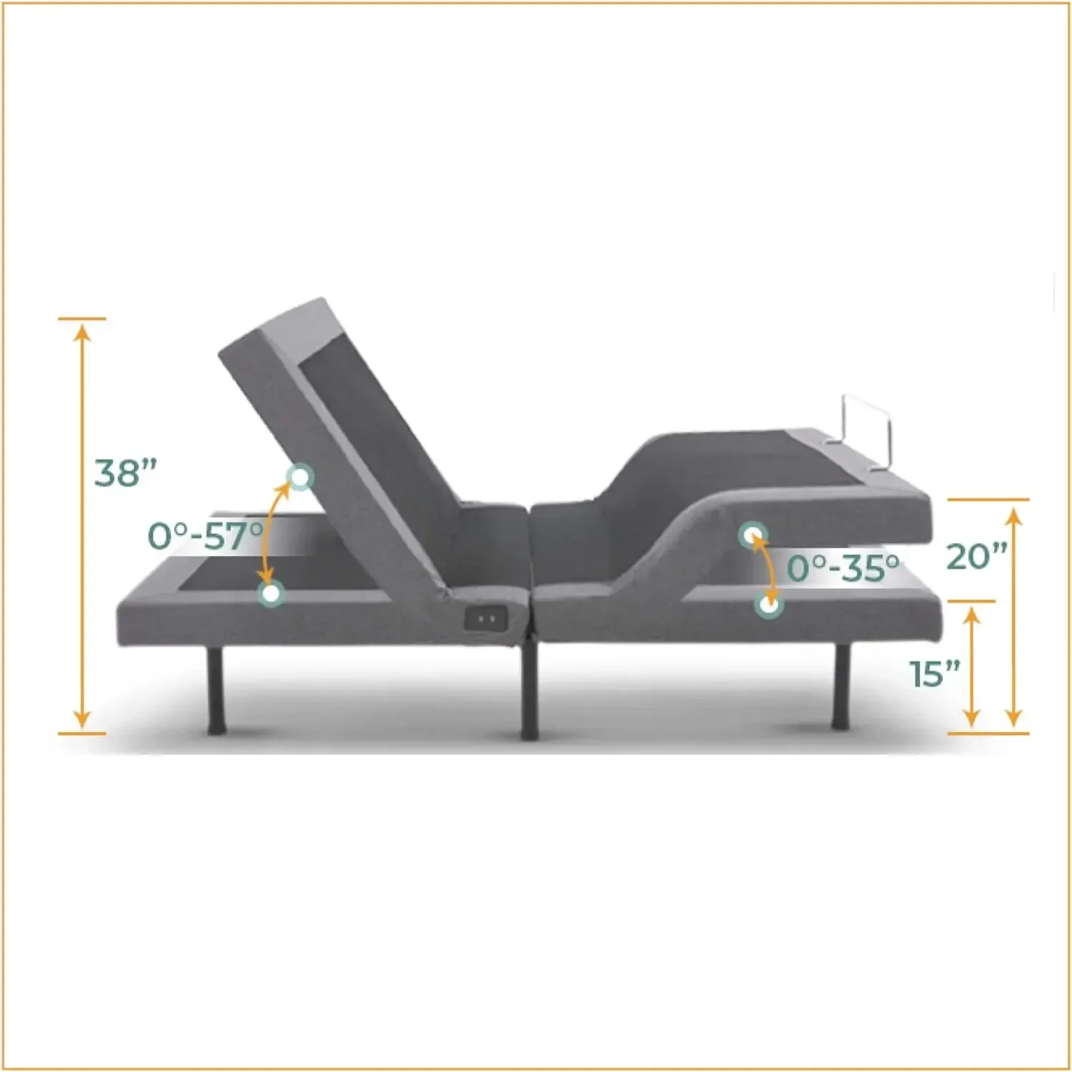 

Adjustable Comfort Upholstered Adjustable Bed Base with Massage, Wireless Remote, Three Leg Heights, and USB Ports-Ergonomic