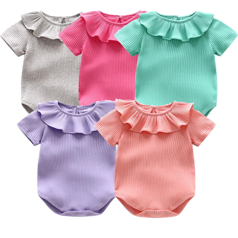 3/4/5PCS/Lot Baby Girls Bodysuits Solid Baby Girls Clothes 100% Cotton Summer Short Sleeve 3-24 Month Newborn Roupas de bebe