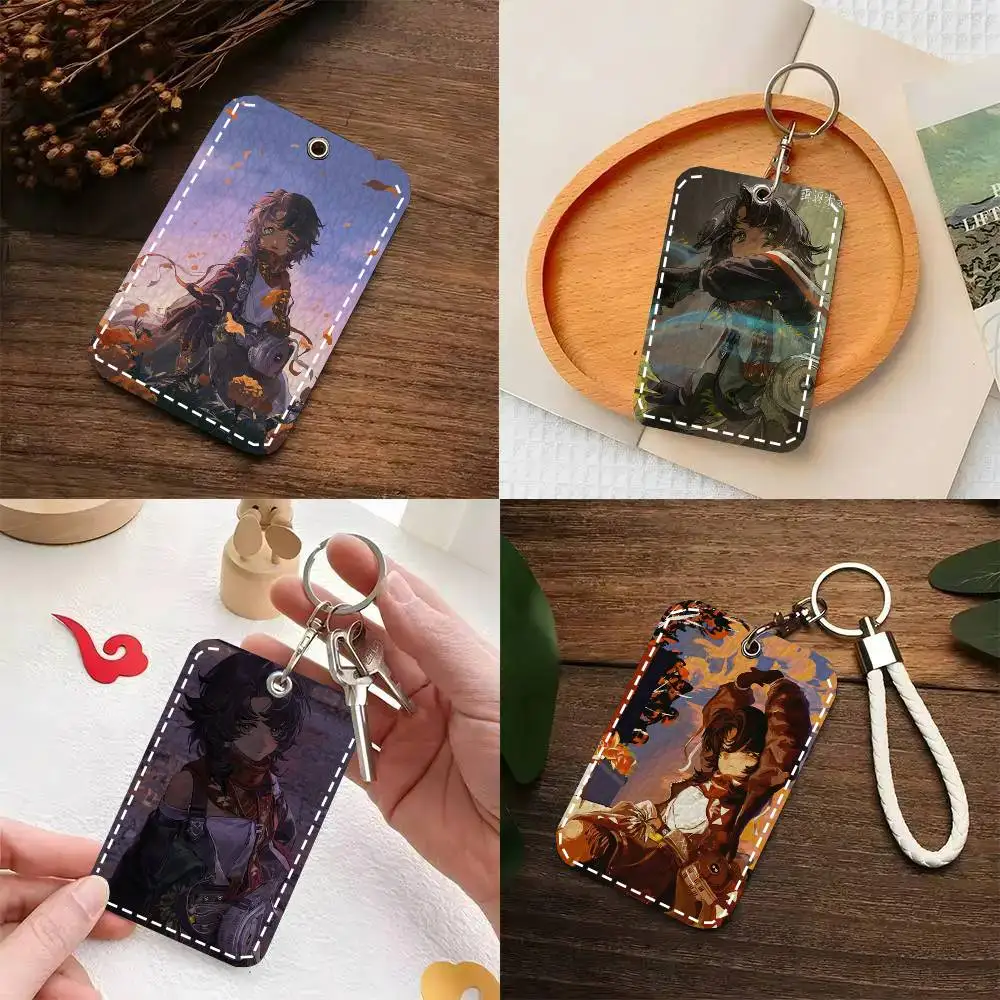 

Ramona Anime Reverse 1999 Card Case Keychain Access Card Bag Key Tag Ring Leather Card Holder Key Ring Access