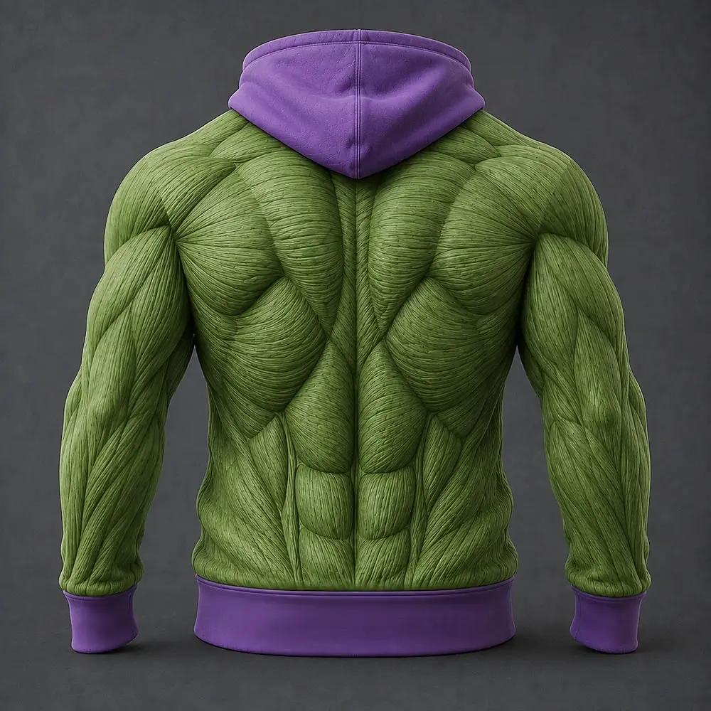 Herren Muskel-Physique 3D-Druck Hoodie Langarm Pullover mit Kordelzug und Tasche Neuartige Streetwear Lässiger Kapuzenpullover – Detail 8